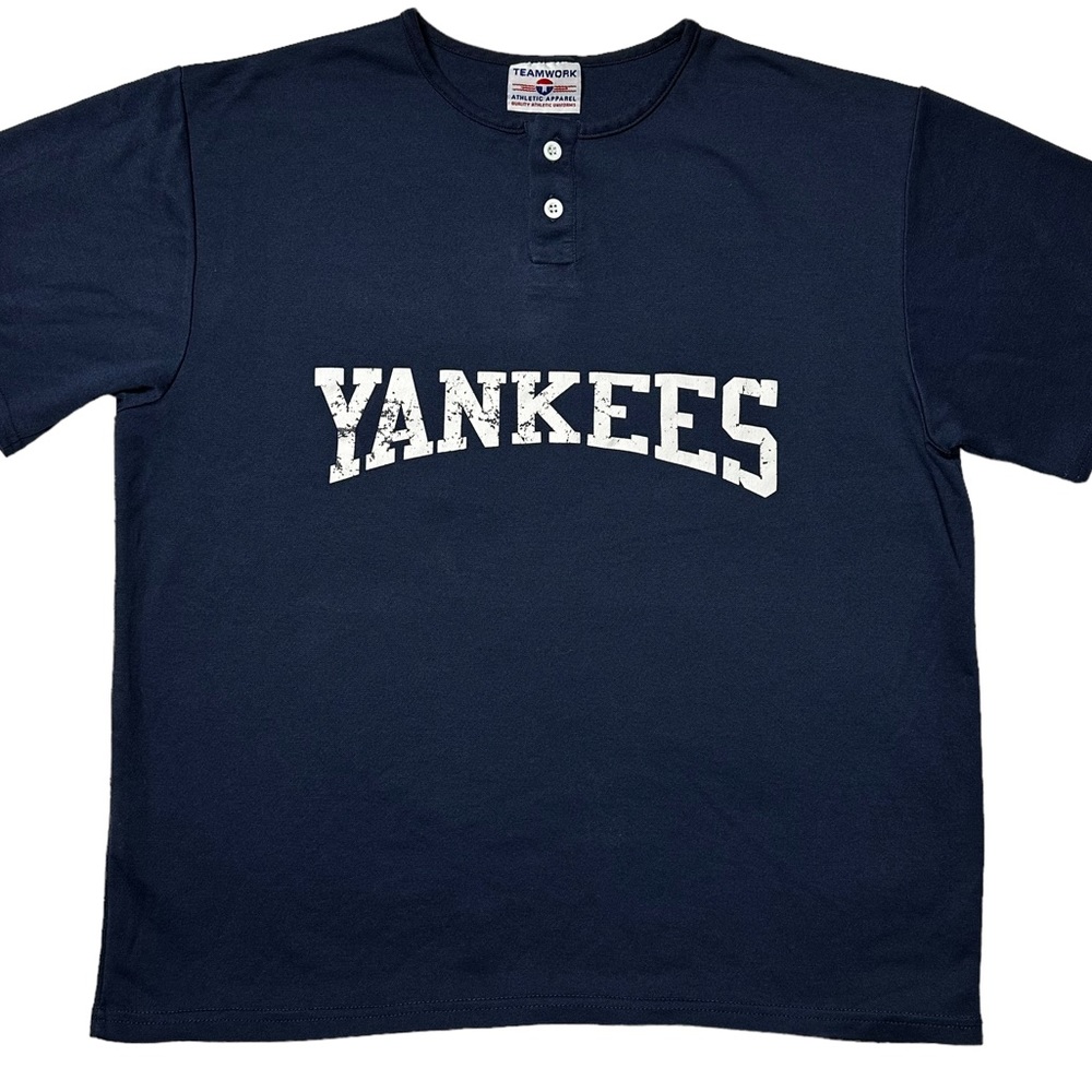Vintage Teamwork Athletic Apparel NY Yankees MLB Henley Jersey Adult XL